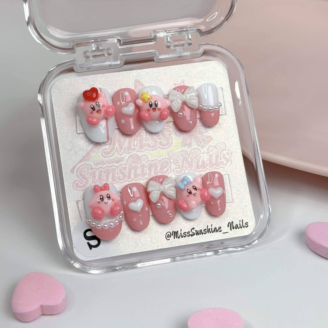 Kirby pink nails with hearts