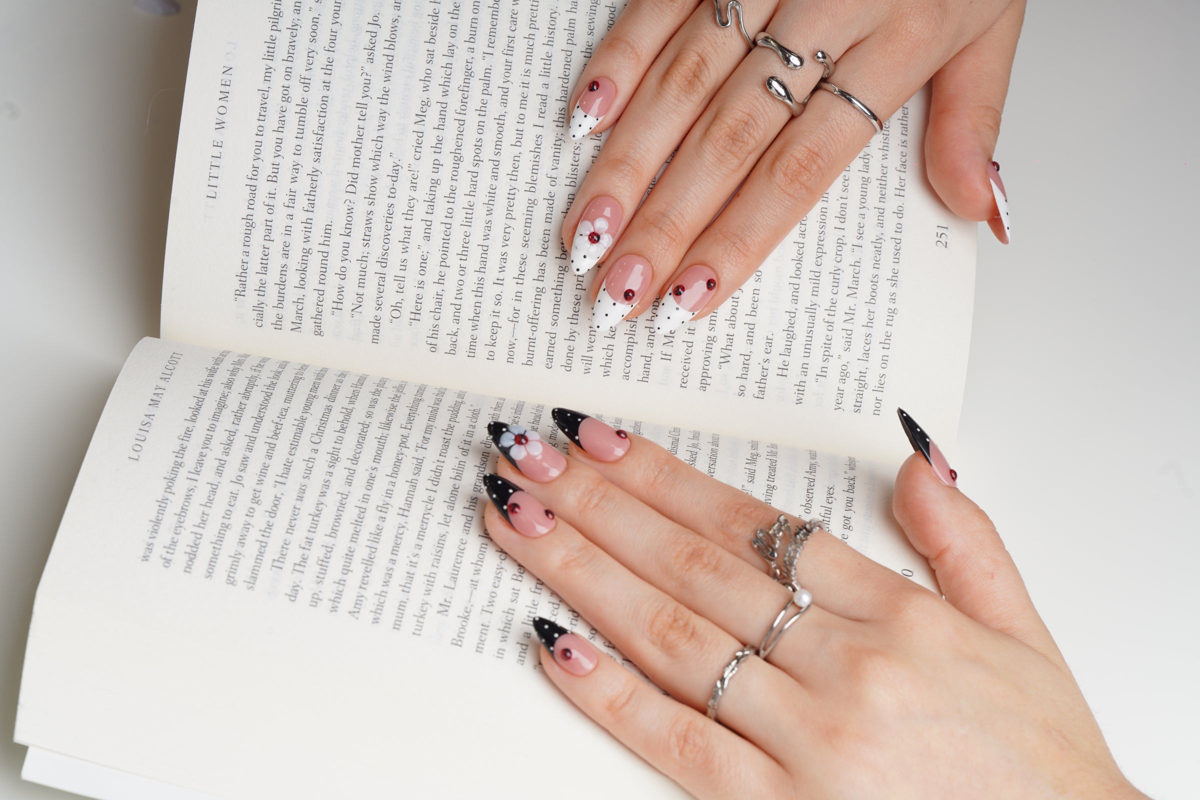 Handmade ladybug garden press on nails manicure set