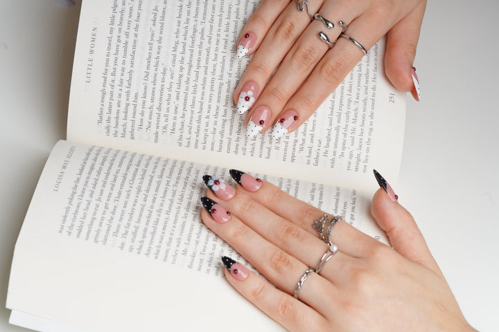 Handmade ladybug garden press on nails manicure set