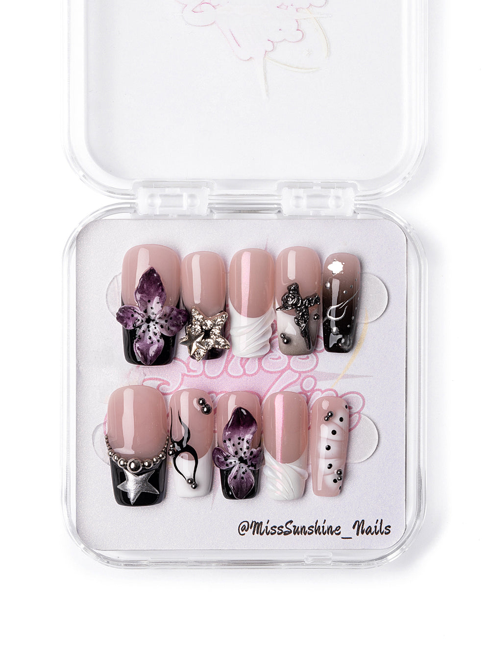 Dark Lily edgy floral press-on nails