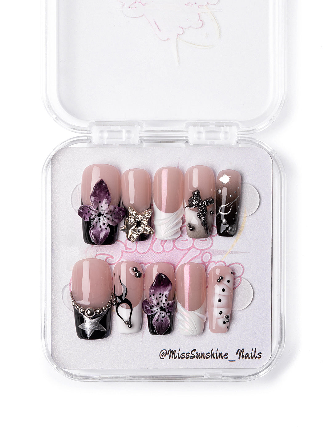Dark Lily edgy floral press-on nails