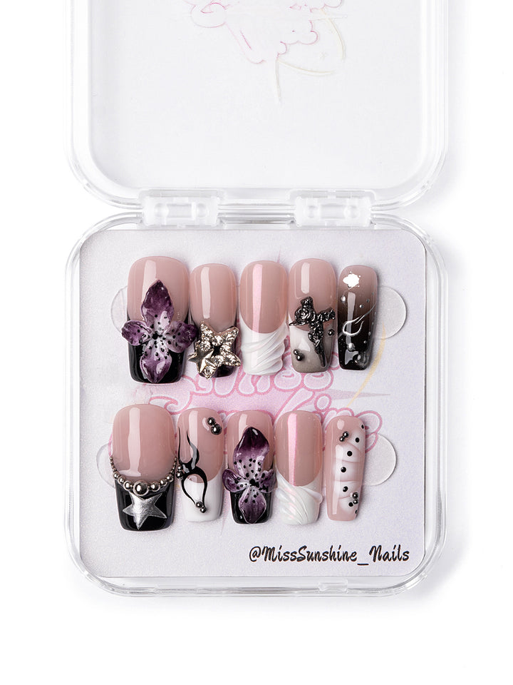 Dark Lily edgy floral press-on nails