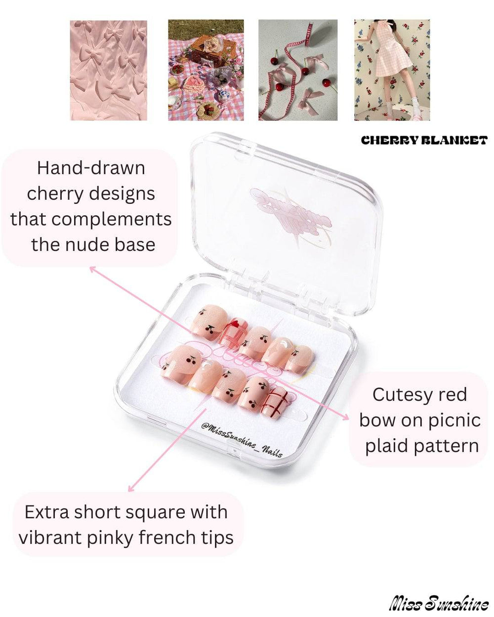 Red plaid checkered accent nails extra short