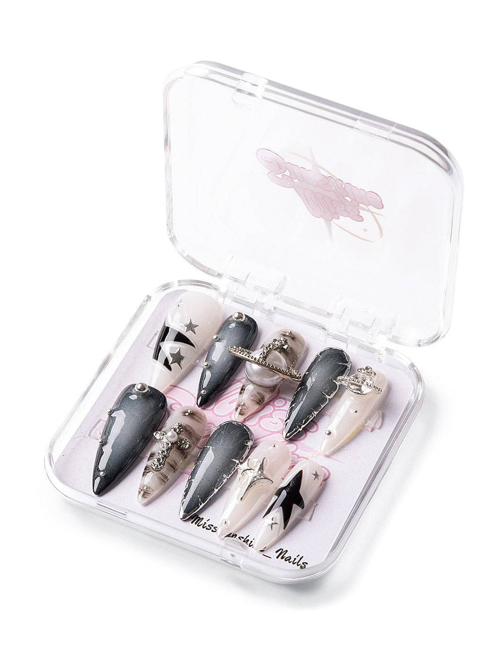 Long black stiletto glam nails