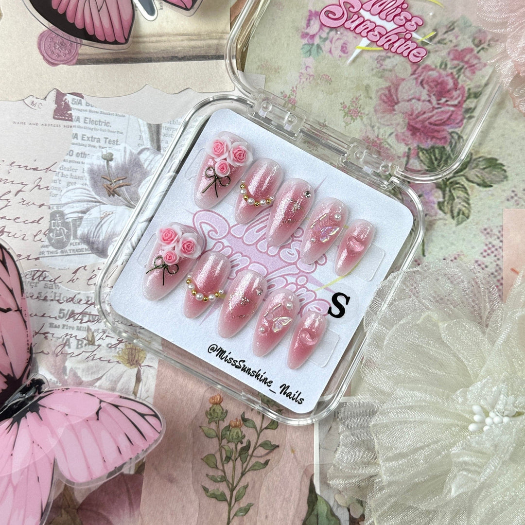 3D rose nails with pearls