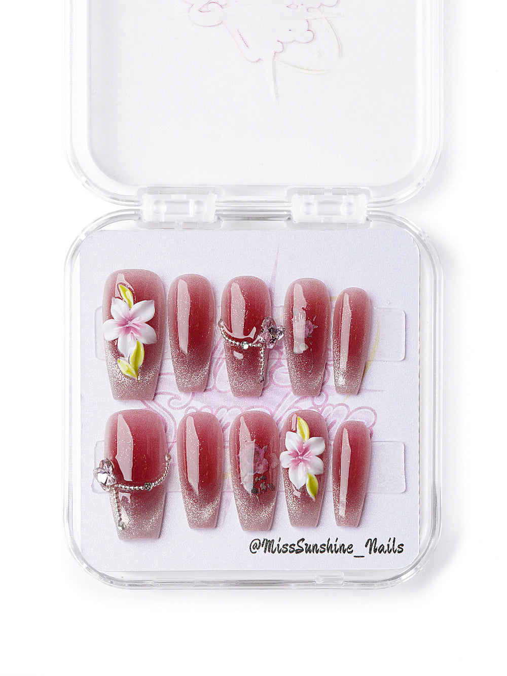 Floral press-ons with silver bow accents