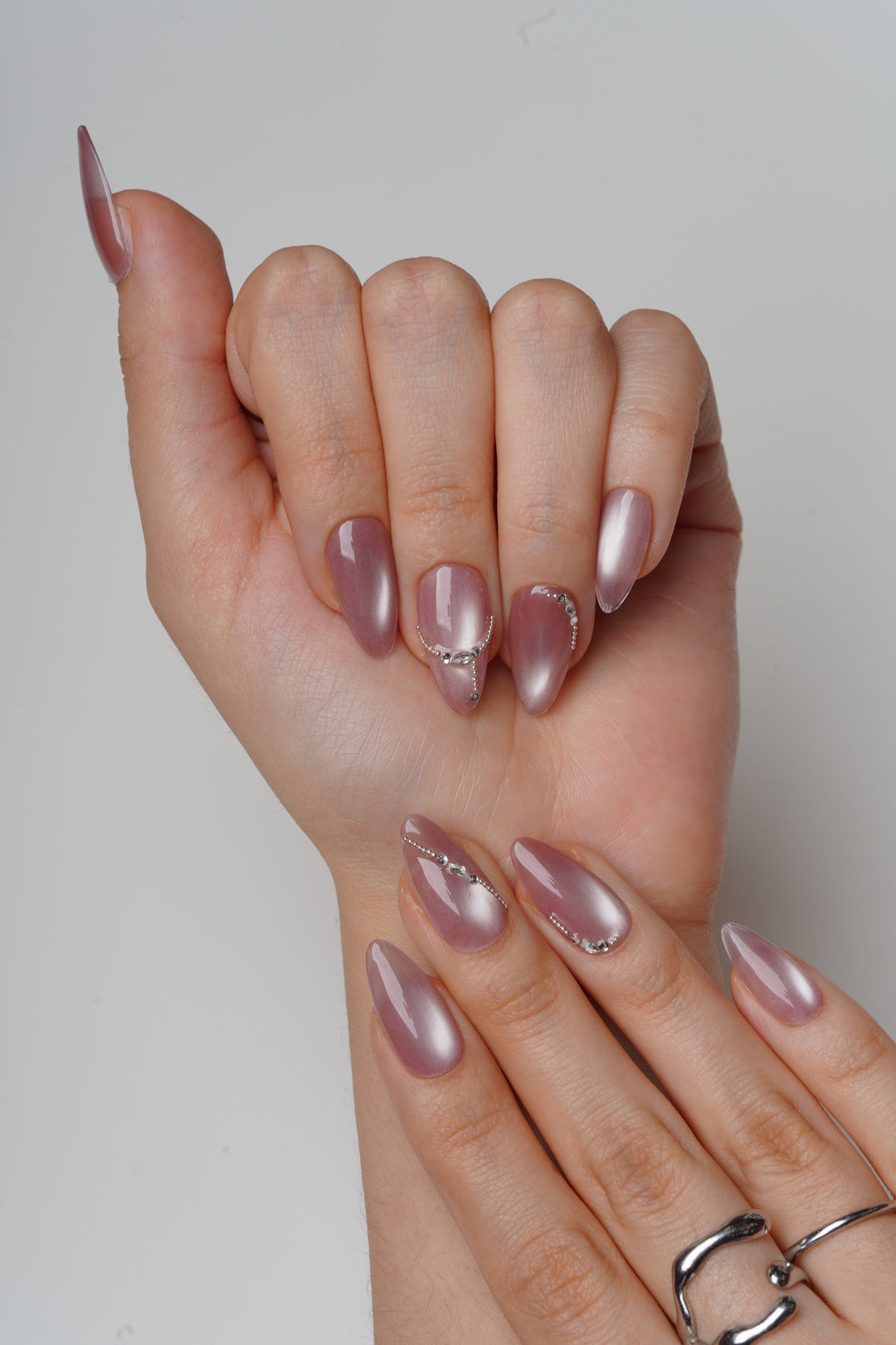 Satin Glow magnetic shimmer graduation nails