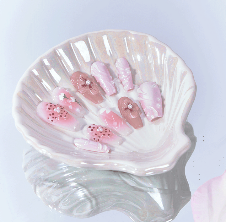 Pink gradient 3D bow nails