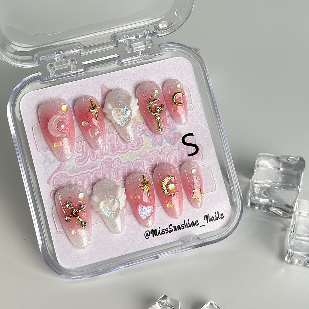 Pink glitter magical girl nails
