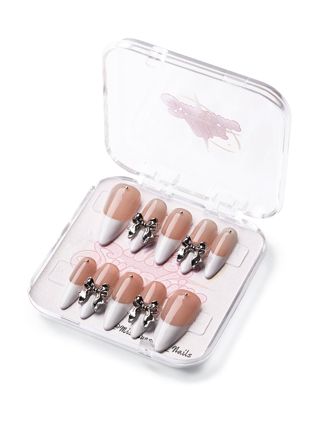 French tip nails with bows