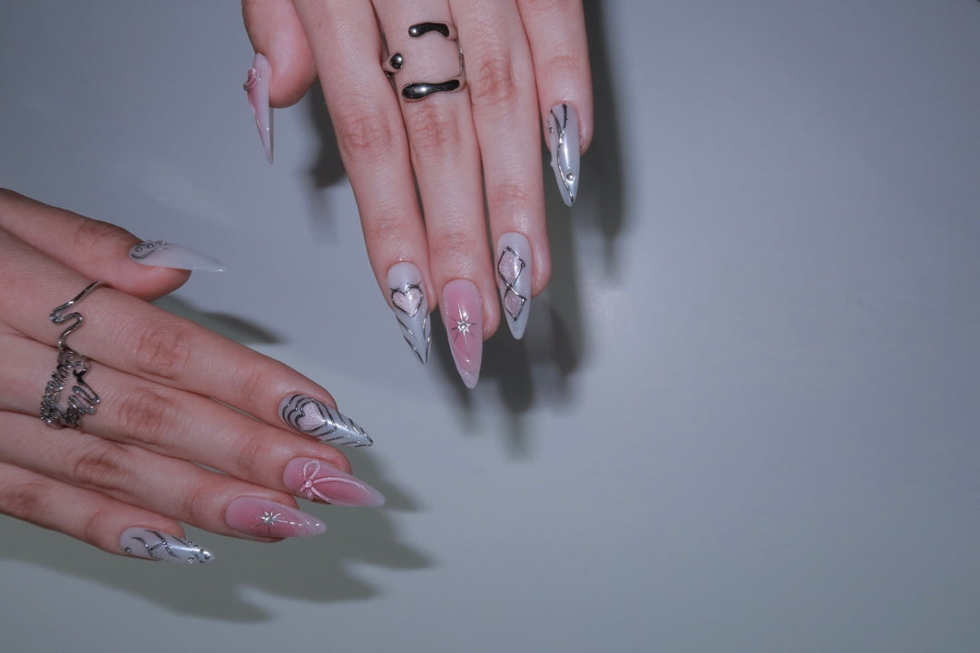 Futuristic romantic nail design