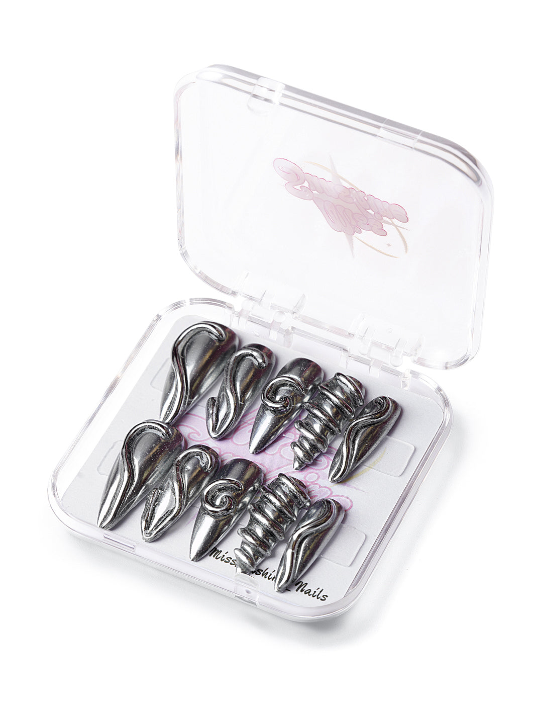 3D chrome long stiletto nails