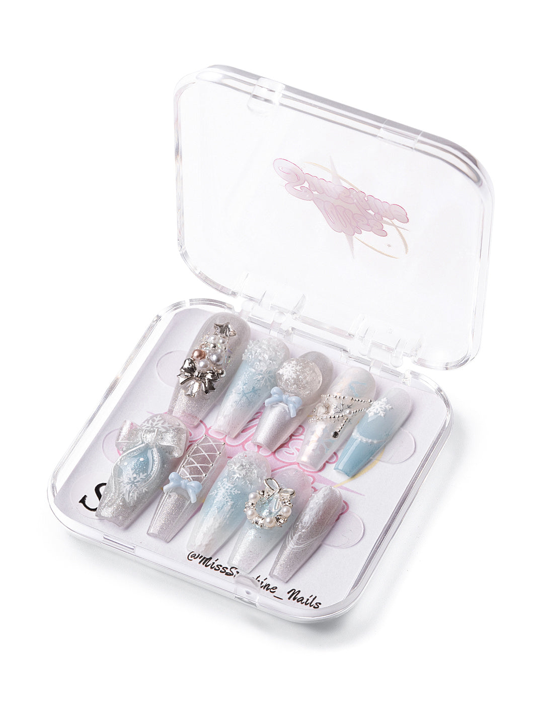 Long coffin nails with snowflakes