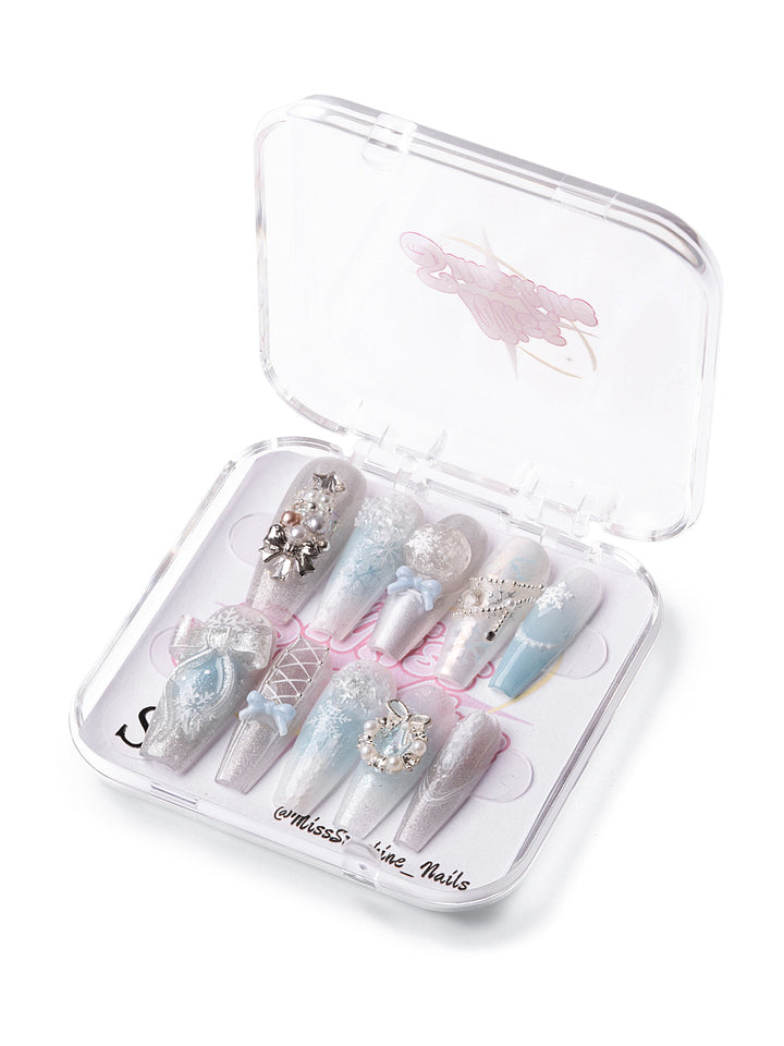 Long coffin nails with snowflakes