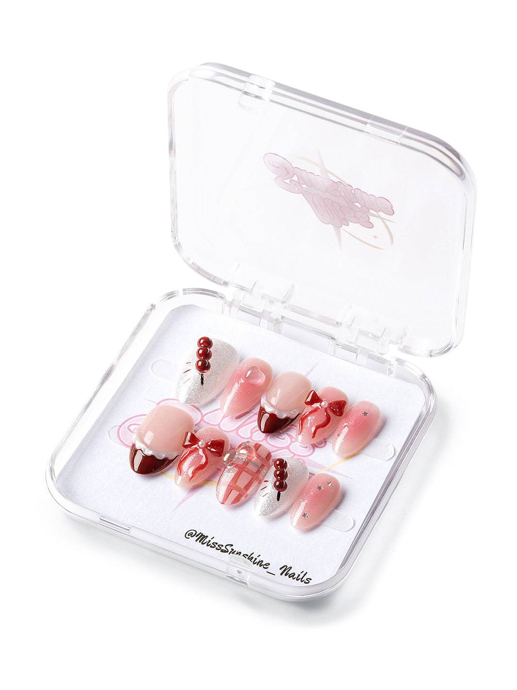 Tanghulu blush nails with bows