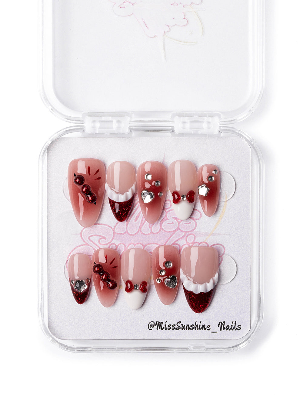 Glossy Tanghulu-inspired press-on nail design