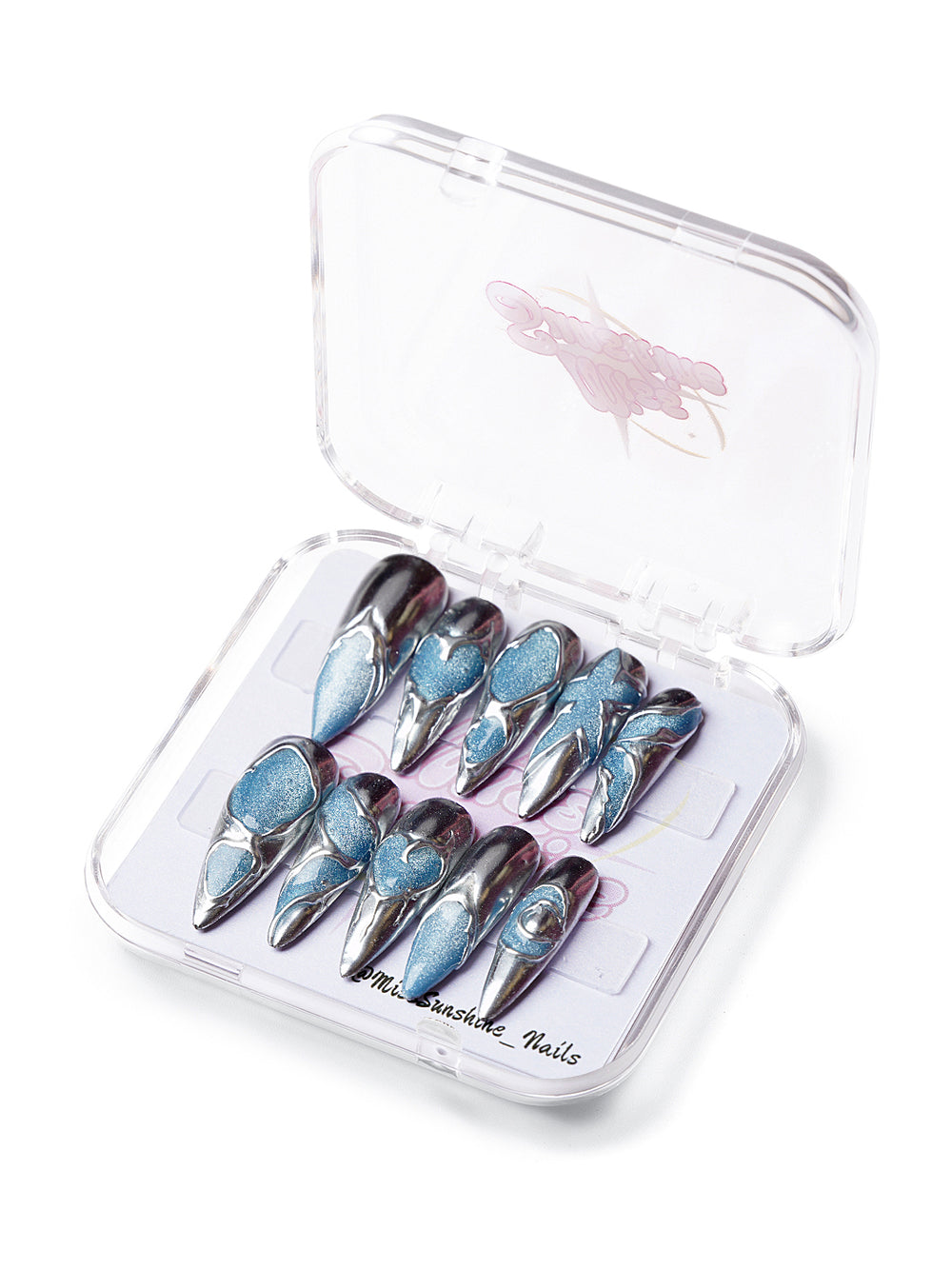 Chrome and blue long stiletto