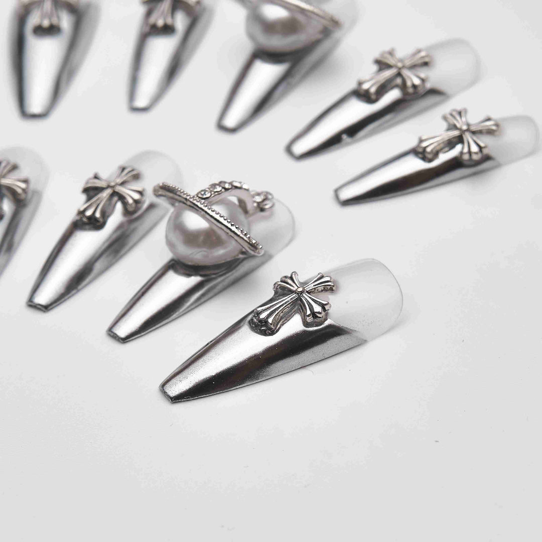 Stiletto coffin metallic nail set