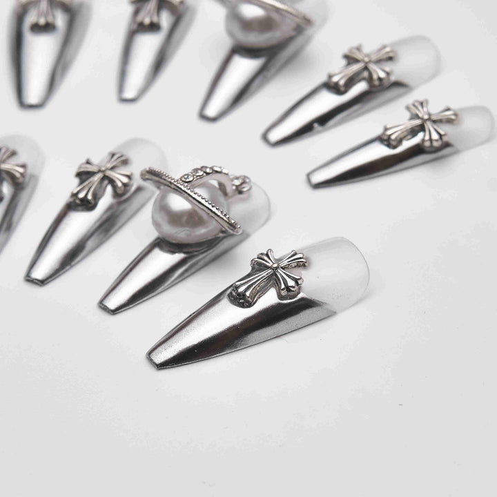 Stiletto coffin metallic nail set