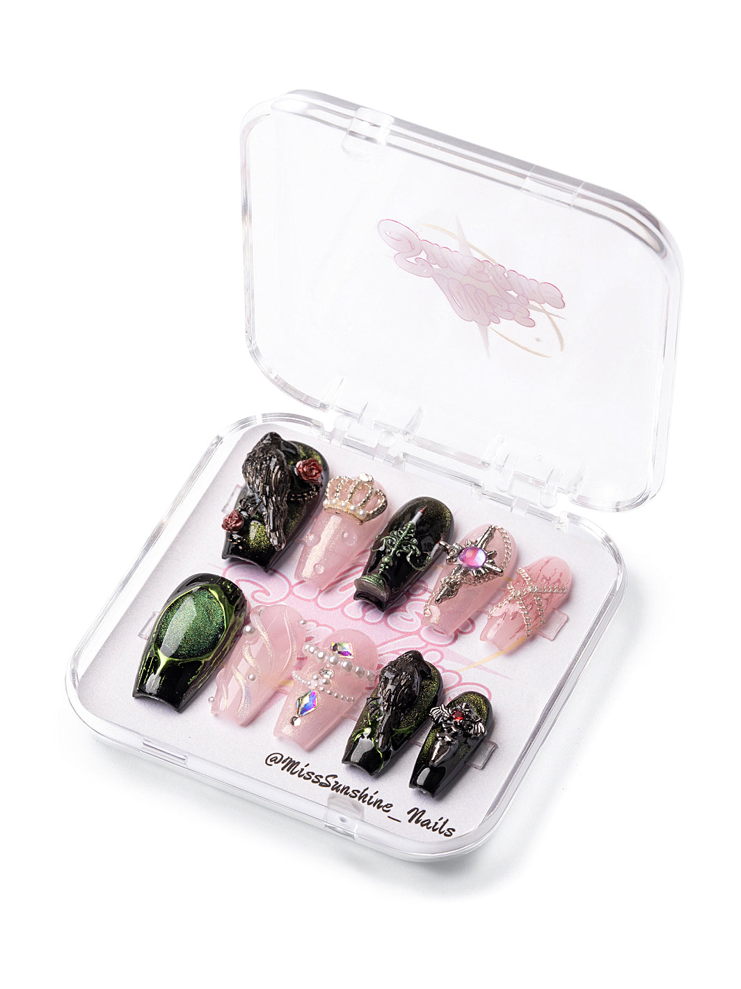 Gothic green and black nails
