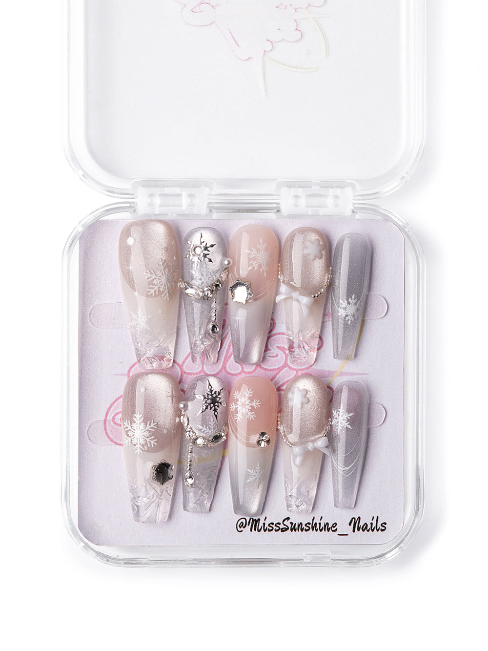 Frosty Night blush winter press-on nails