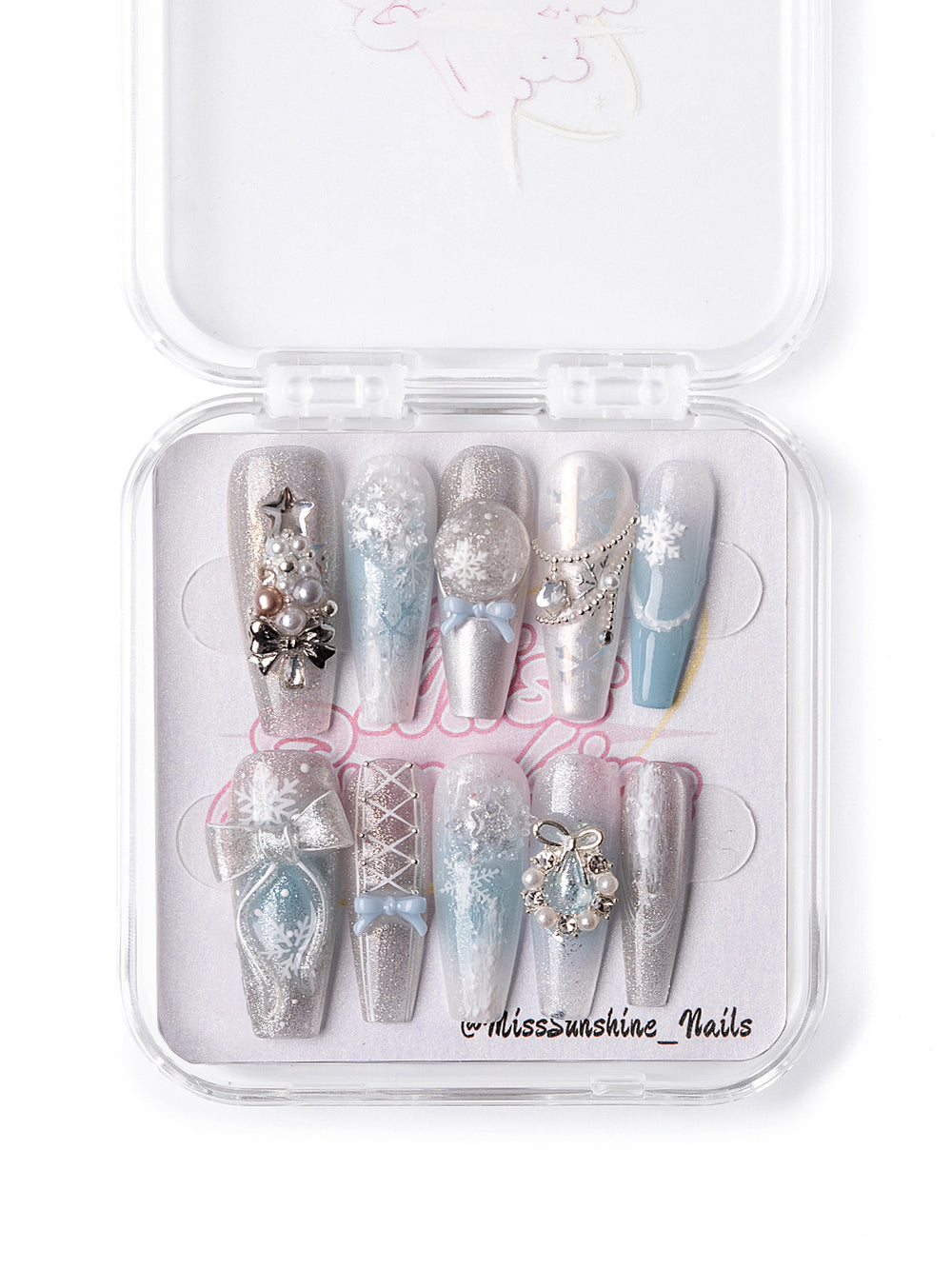 Coquette press-ons with icy shimmer