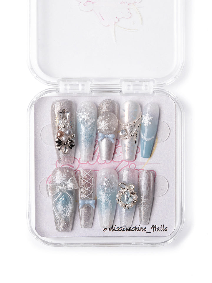Coquette press-ons with icy shimmer