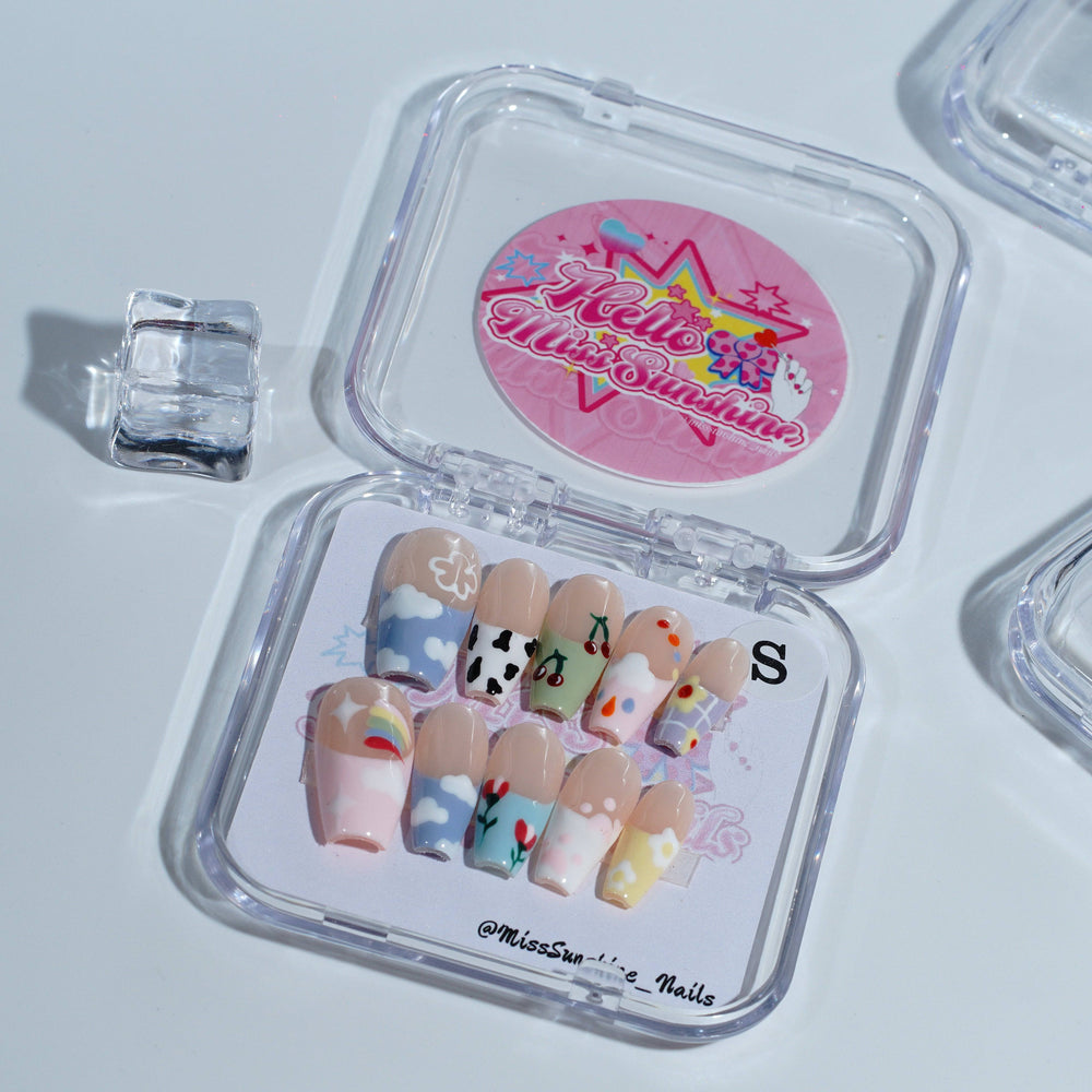 Medium-long beachy press-on nails